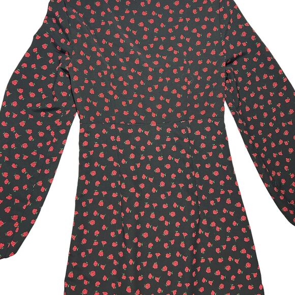 Topshop Women's Black/Red Rosette Print V Neck Long Sleeve Maxi Dress Size 2 - Picture 8 of 16